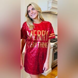 Simply Southern Merry Everything Red and Gold Sequin Dress